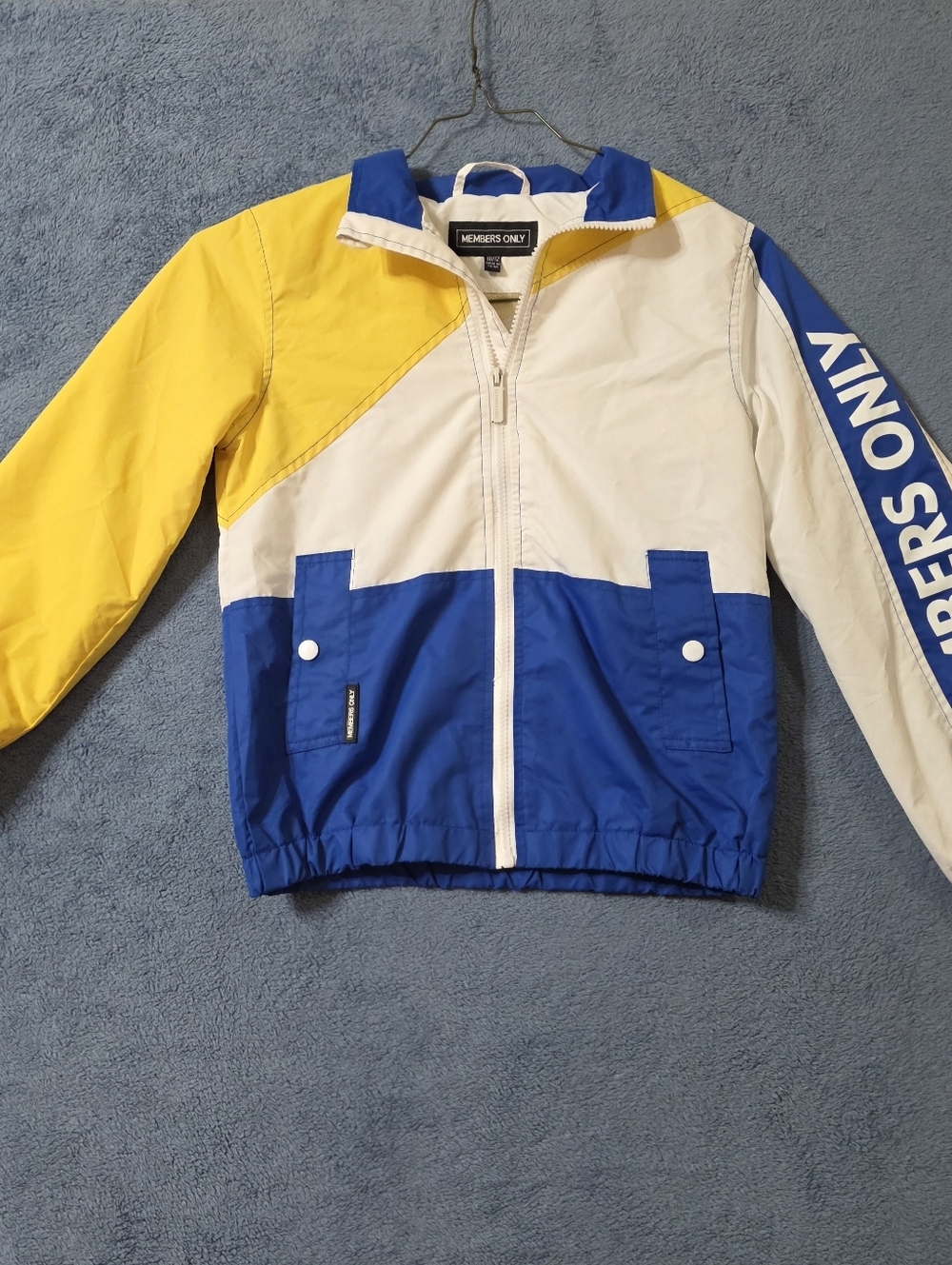 Members Only Youth 10/12 Jacket Windbreaker Spell Out Blue Yellow White